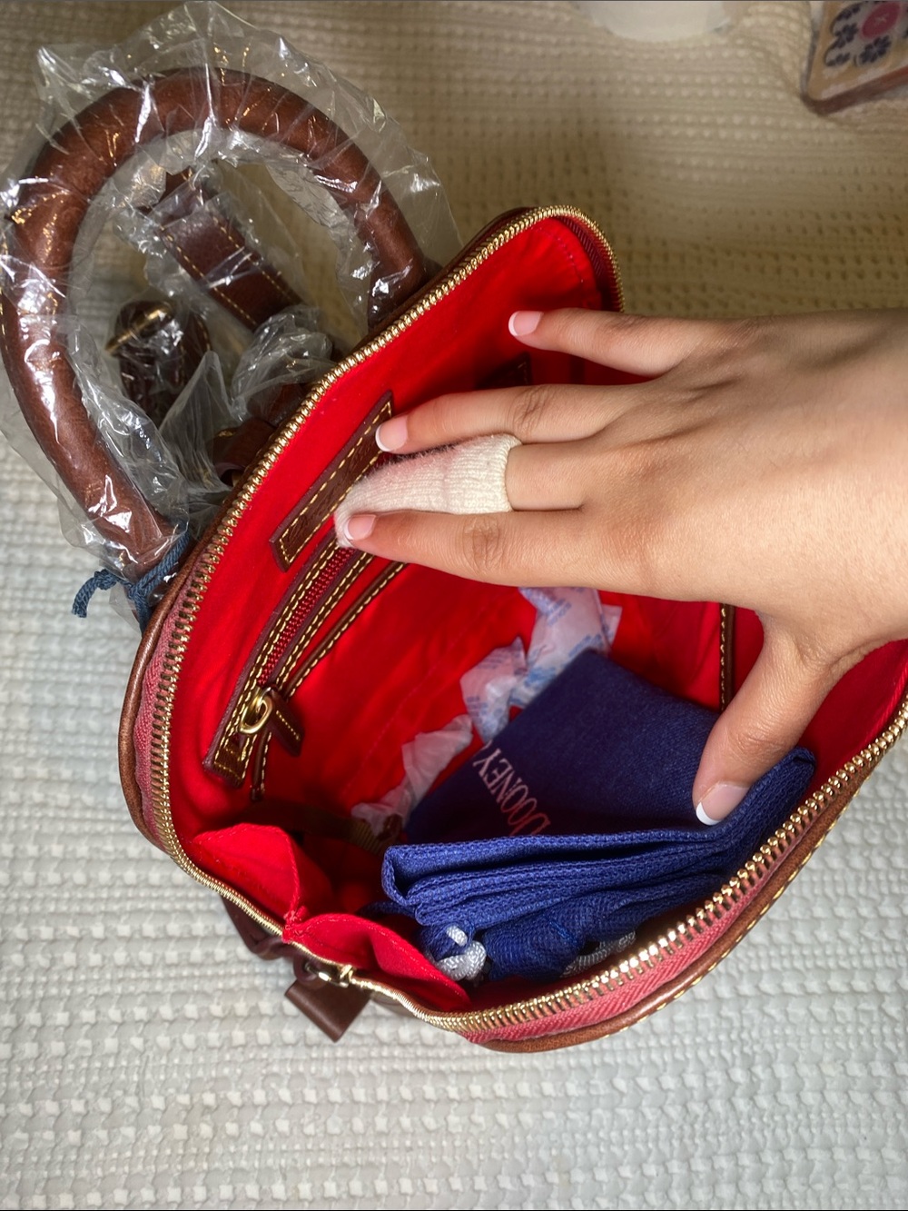 NWT Dooney & Bourke Chestnut Brown Leather small Zip Pod Backpack 🐻 - Picture 14 of 14
